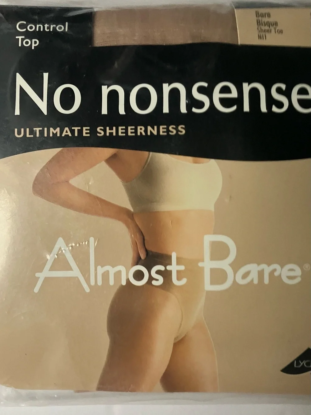 No Nonsense Almost Bare Lace Hi-Cut Pantyhose Sheer Toe Bare Bisque Mist Size B